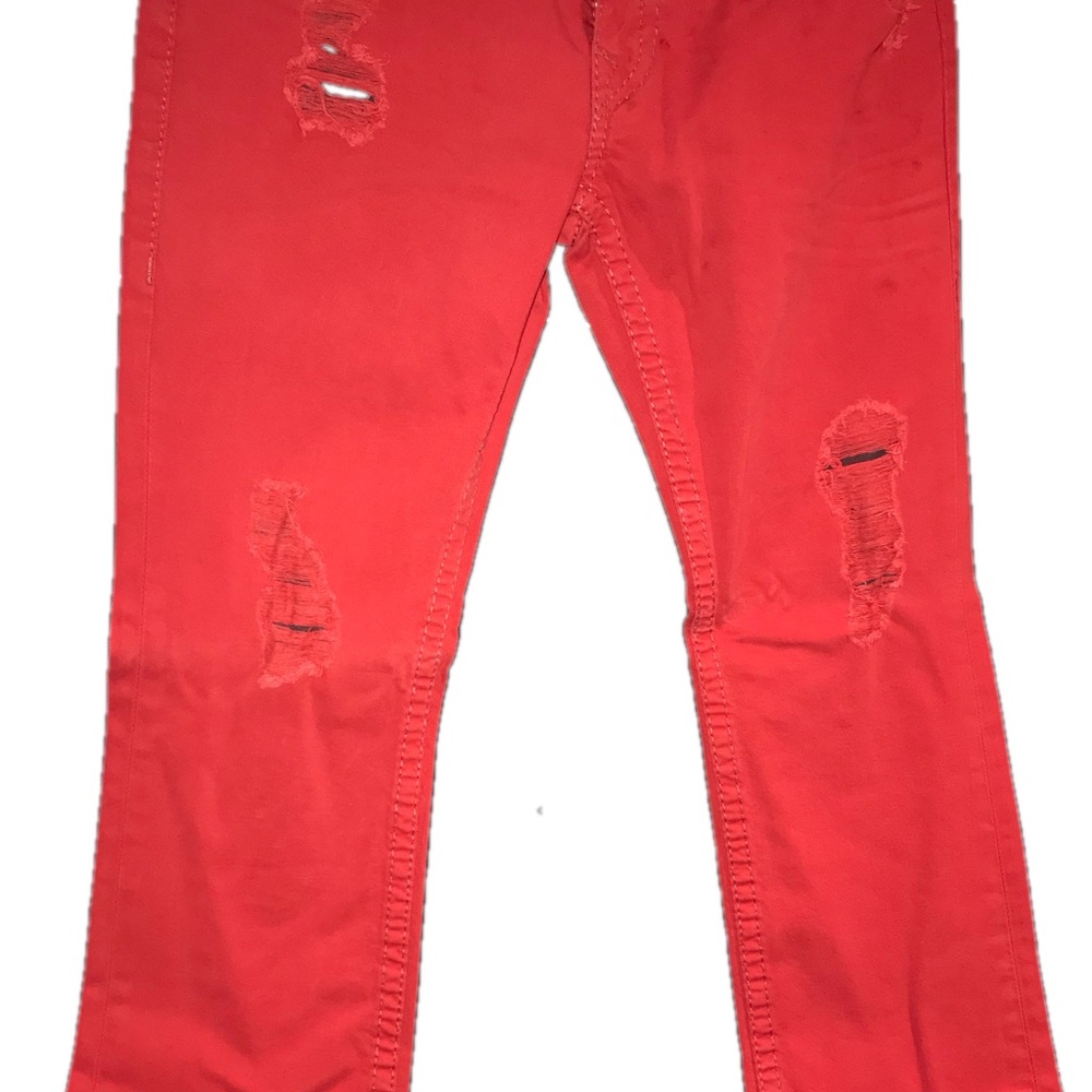 Red True Religion Jeans / Red Pants / ripped jeans